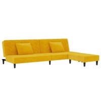 2-местен диван с две възглавници и табуретка, жълт, кадифе, снимка 3 - Дивани и мека мебел - 41888928