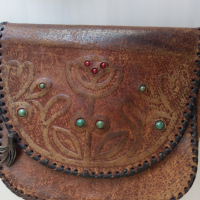 Чанта кожена с инкрустация, ретро, снимка 2 - Антикварни и старинни предмети - 36399052