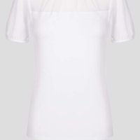 СТИЛНА бяла блуза с тюл в горната част и ръкавите ХЛ/2ХЛ размер , снимка 3 - Тениски - 41096610