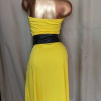 М Жълта рокля с черен кожен колан , снимка 3 - Рокли - 41593168