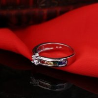 Сребърен пръстен, сапфир и кубични цирконии, снимка 2 - Пръстени - 41637455