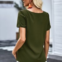 Дамска блуза в зелено с къс ръкав и копчета, снимка 2 - Тениски - 40517994