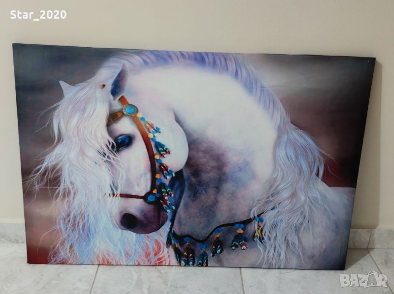 Светеща картина с Led осветление - бял кон, снимка 1