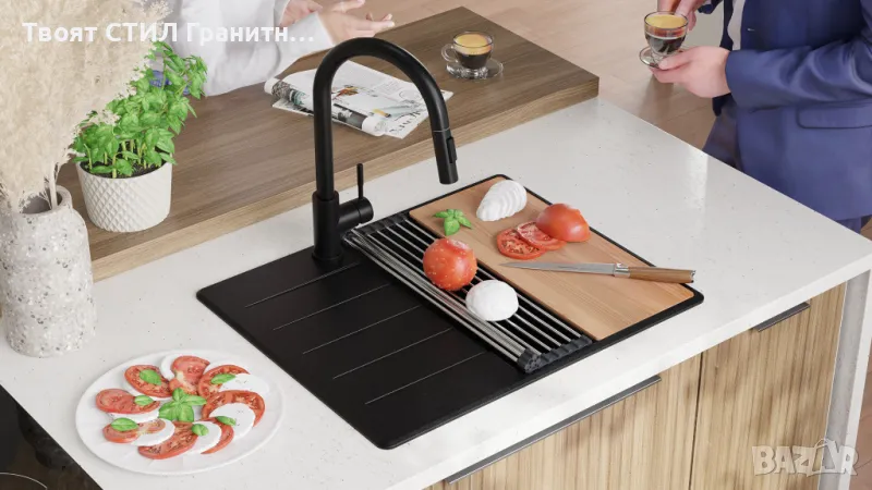 Черна кухненска мивка от гранит Копенхаген 620х500 Top 45, снимка 1