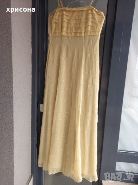 Бална(официална ) дълга рокля в пастелно жълто-зелено, снимка 1