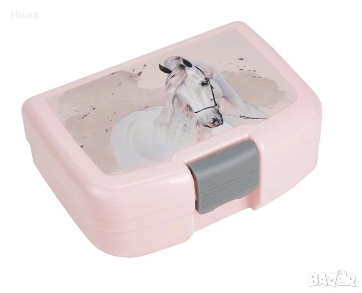 Детска кутия за обяд с мотив кон, пластмасова, с едно отделение, за детска градина, училище, снимка 1
