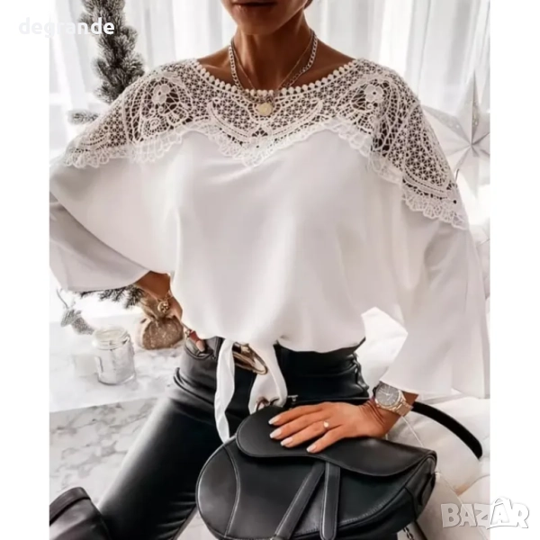 Бяла дамска блуза с дантела, снимка 1