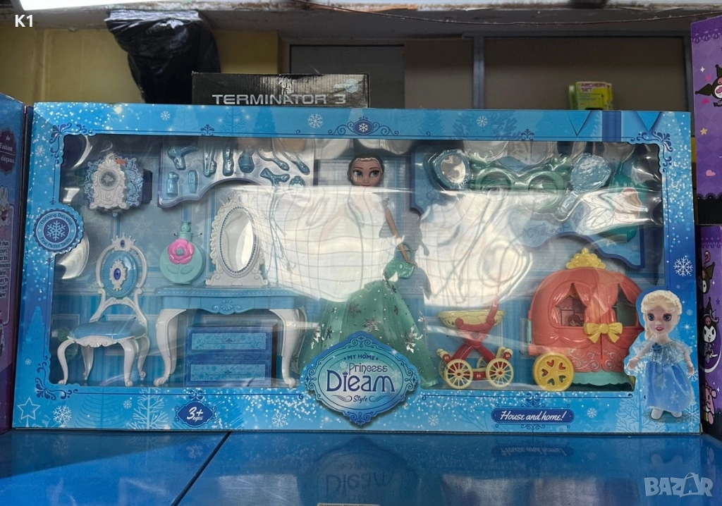 Голям комплект Елза от „Замръзналото кралство" с каляска, мебели и аксесоари, снимка 1