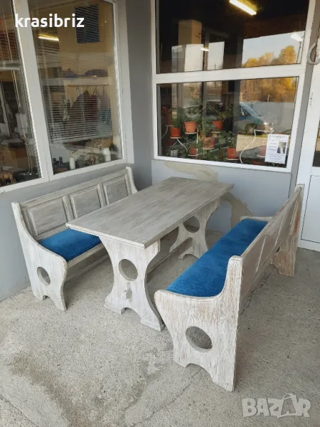 К-т Масивна Маса с  Две Пейки-Налични-1 Комплект!, снимка 1