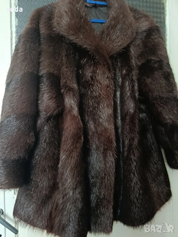 Луксозно кожено палто естествен косъм - размер L/XL, снимка 1