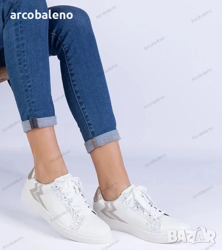 Бели дамски кецове с релеф и блясък Laneta, снимка 1