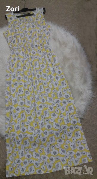 КРАСИВА дълга жълта рокля на бели макове, снимка 1