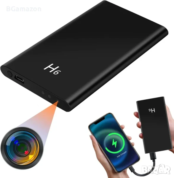 НОВА, ТЕСТВАНА, ПЕРФЕКТНА скрита камера във външна батерия, 1080P, с авто завъртане, нощно виждане, снимка 1