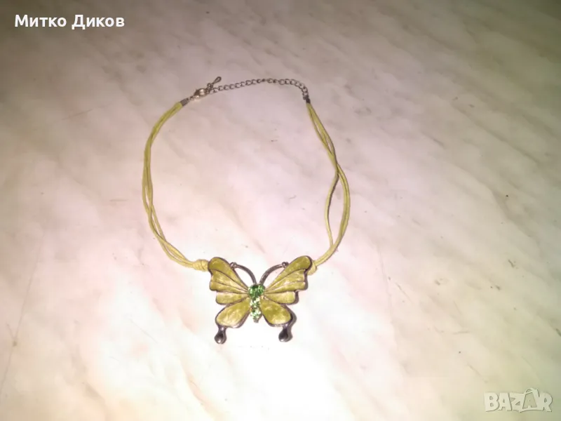 Колие пеперуда  емайл с камъчета 53х45мм, снимка 1