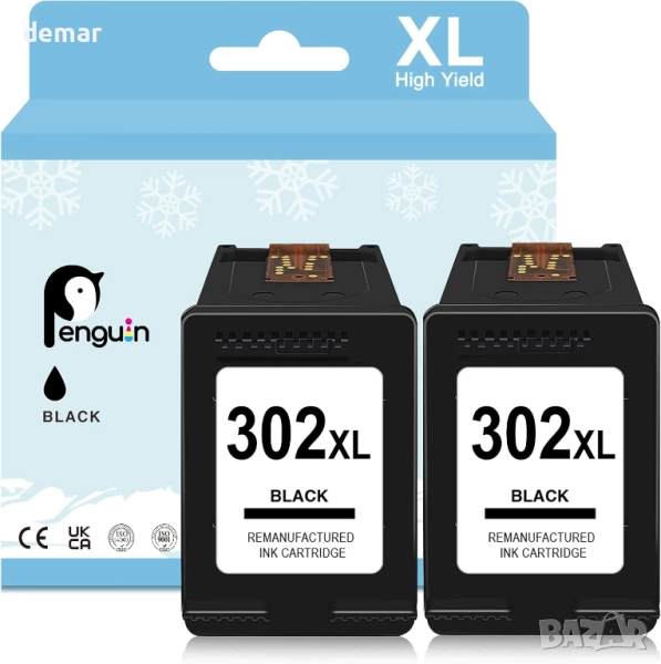 Рециклирана мастилена касета Penguin 302XL за HP 302 302 XL, 2 броя, снимка 1
