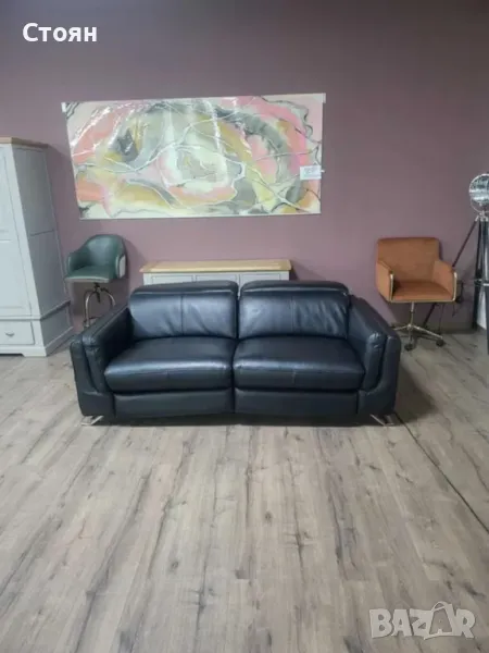 ПРОМОЦИЯ!!! Черен кожен диван тройка с ел. релакс механизъм "Sandro", снимка 1
