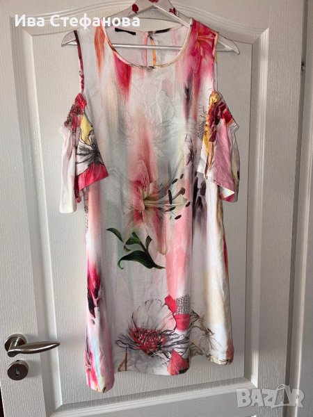 Нова ежедневна елегантна рокля 100% визкоза лилиум  паднали ръкави флорален принт цветя Sisley , снимка 1