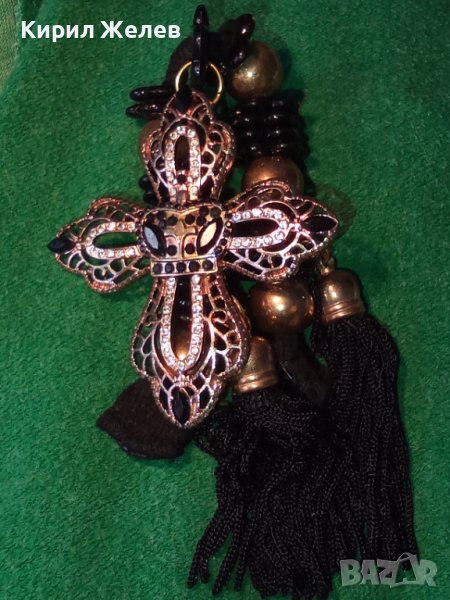 МНОГО ИНТЕРЕСНО ПОЗЛАТЕНО УКРАШЕНИЕ с КРИСТАЛИ - ФРЕНСКА АРИСТОКРАТИЧНА СИМВОЛИКА 30160, снимка 1