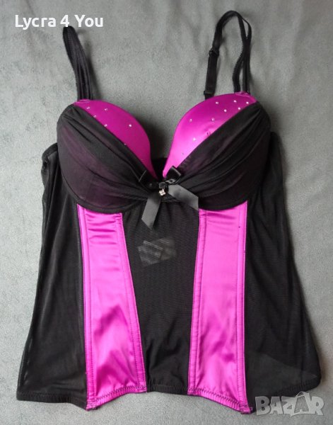 75B Mister*Lady цикламен сатенен корсет с черен тюл, снимка 1