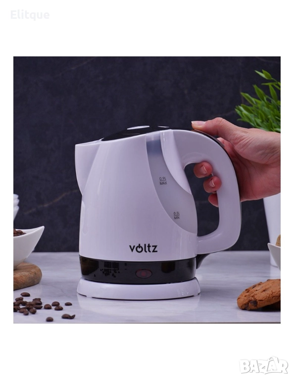 Електрическа кана Voltz Premium, 1300W,  0.9л., бяло/черно, бяло/червено, 2 ГОДИНИ ГАРАНЦИЯ, снимка 1