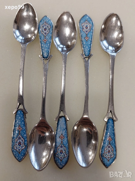 ССребърни 84 руски лъжички с емайл за чай или кафе-120 лв за брой,сребро 84, снимка 1
