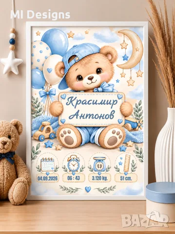 Бебешка визитка | Мече с табелка | Момче или момиче, снимка 2 - Други - 56231169