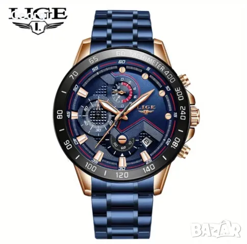 Мъжки спортно/елегантни кварцови хронографи LIGE *Blue/Black* Titanium !, снимка 9 - Мъжки - 49547677