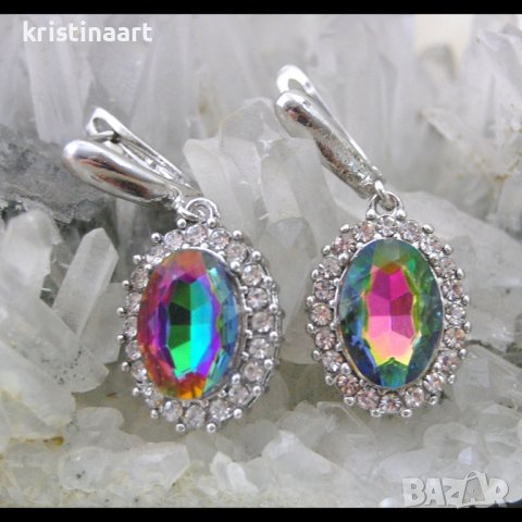 Обеци от мистичен топаз и кристали *Романтика*, снимка 4 - Обеци - 38815825