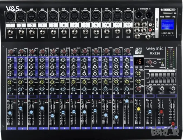 Професионален миксер Weymic MX-120 (12-канален) за запис на DJ Stage Karaoke DSP ефектор с USB устро, снимка 2 - Ресийвъри, усилватели, смесителни пултове - 49225855