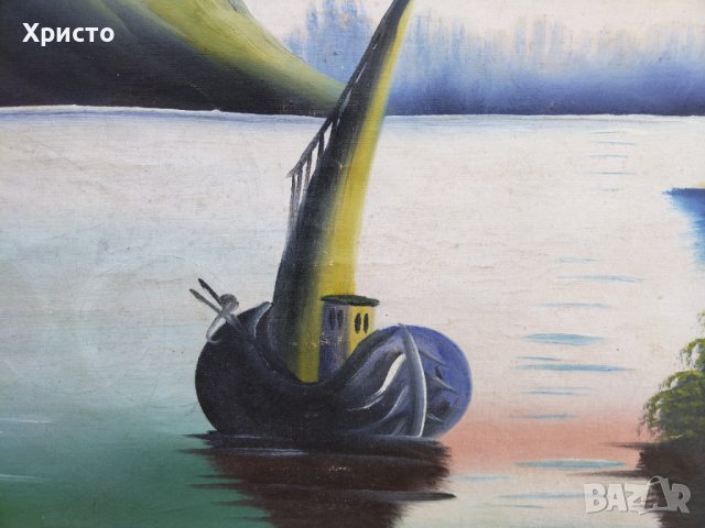 Антична Картина Оазис Масло, снимка 8 - Антикварни и старинни предмети - 42324435