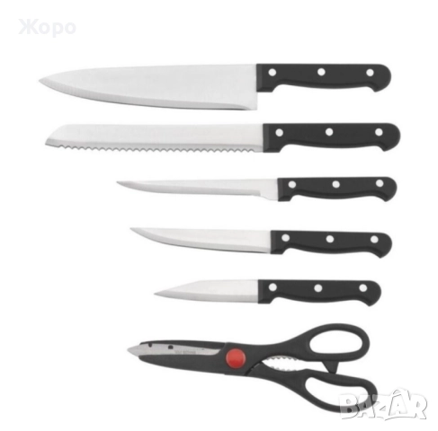 Комплект ножове с дървена стойка ЕЛЕКОМ- ЕК-07,7 части, черни или кафяви, снимка 6 - Прибори за хранене, готвене и сервиране - 52480995