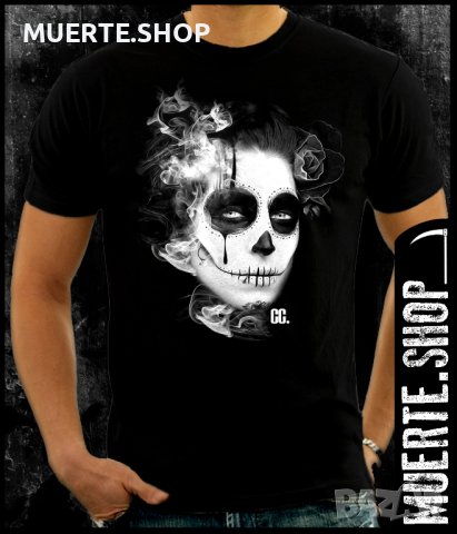 Черна тениска с щампа LA MUERTE GHOST, снимка 1 - Тениски - 42674922