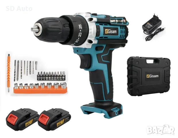 Електрическа бормашина / винтоверт GISAM с 2 батерии, снимка 5 - Винтоверти - 48480182