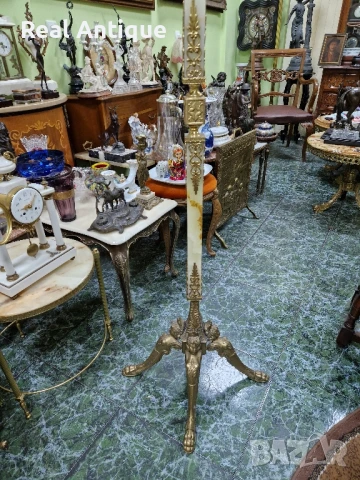 Уникална антикварна френска подова закачалка от бронз и оникс , снимка 7 - Закачалки - 50892805