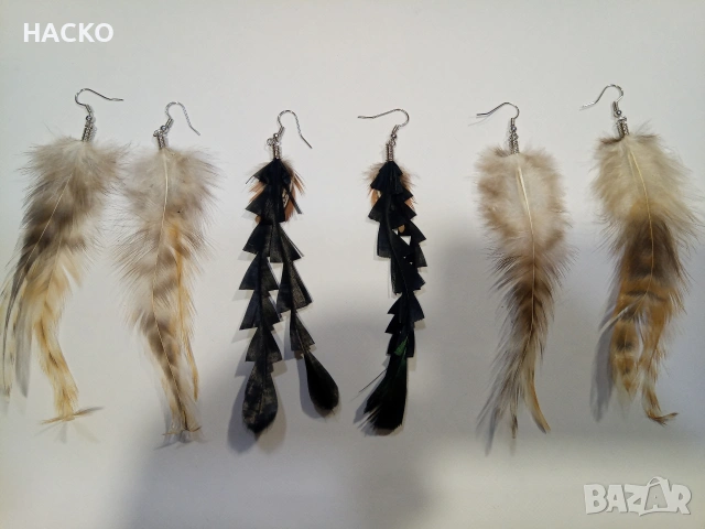 ОБЕЦИ Ръчна Изработка от Естествени Пера, снимка 2 - Обеци - 53248902