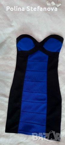 Кралско синя рокля без презрамки , снимка 2 - Рокли - 39908115