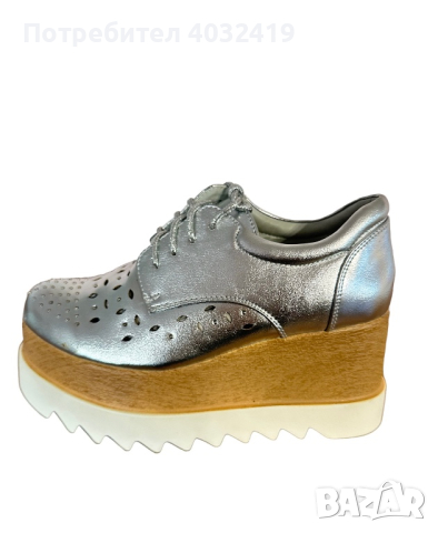 Сребристи дамски обувки с платформа , снимка 5 - Дамски елегантни обувки - 44835637