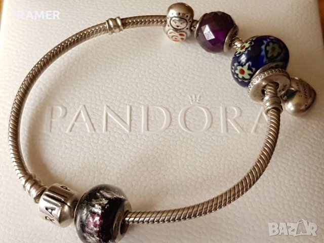 ОРИГИНАЛНА сребърна гривна Пандора PANDORA с 5 талисмана , снимка 2 - Гривни - 40956229