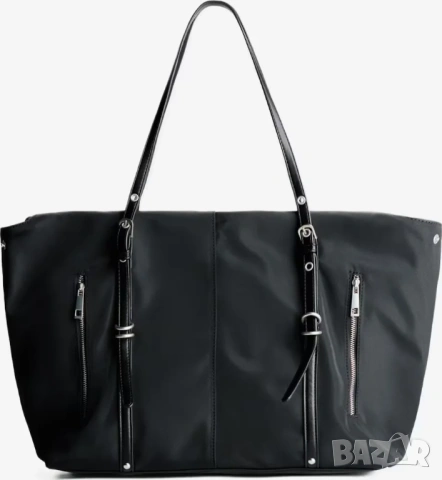 Дамска чанта от изкуствена кожа Bershka, 32х53х16 см, Черна