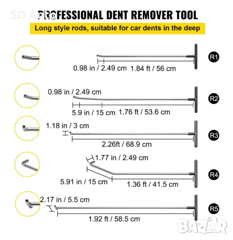VEVOR PDR Комплект Лостове със сменяем връх за ремонт на вдлъбнатини без кит и боя - 13 части, снимка 3 - Аксесоари и консумативи - 49553153