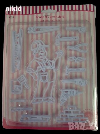 Строител инструменти пластмасова форма форми сет щампа печат печати резец резци декор торта фондан, снимка 3 - Форми - 42263749