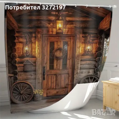 Комплект 2бр.-Полиестерни завеси за баня,Дизайн Рустикална дървена врата,Водоустойчиви, снимка 3 - Пердета и завеси - 47968000
