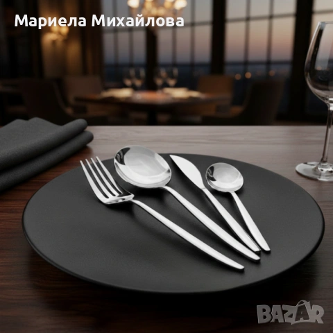 Комплект прибори за хранене в сребрист цвят от 24 части с луксозен дизайн и магнитна кутия., снимка 6 - Прибори за хранене, готвене и сервиране - 53247691