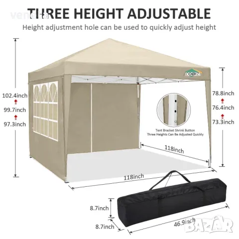 COBIZI Canopy 10x10 Pop Up Canopy Водоустойчива Tent Изскачаща палатка с прави крака, снимка 5 - Градински мебели, декорация  - 50023260