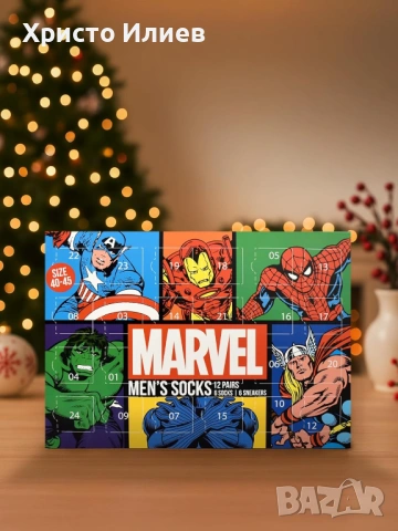Коледен календар Мъжки чорапи Marvel Адвент календар 12 чифта, снимка 7 - Коледни подаръци - 53490710