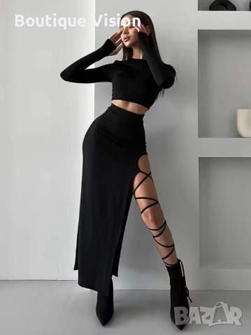 Ново! Стилна черна къса блузка, наличен размер S. 