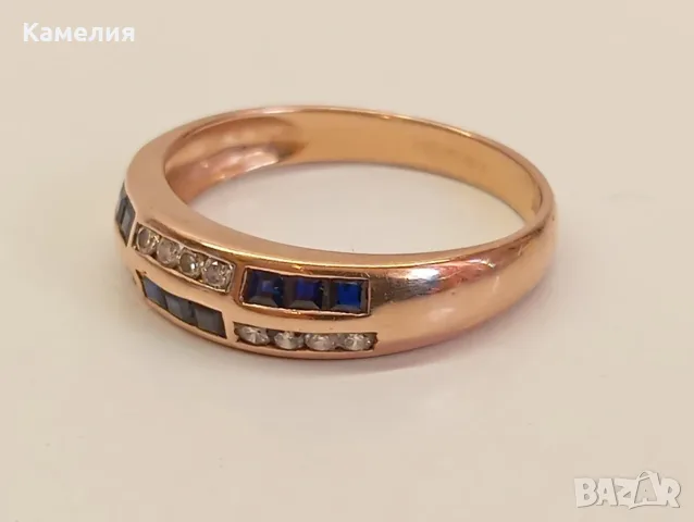 Руско злато. Пръстен с брилианти , снимка 5 - Пръстени - 56032175