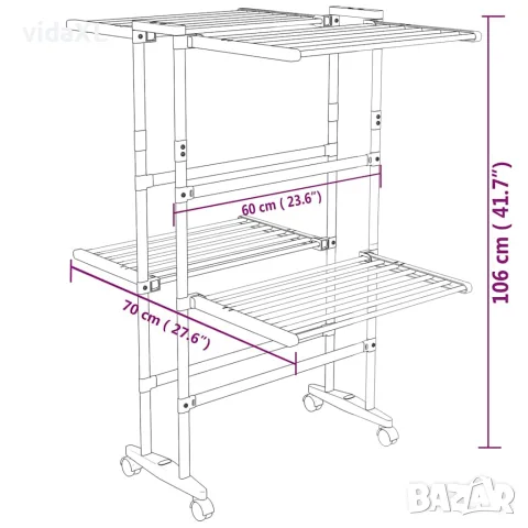 vidaXL Двуетажен сушилник за дрехи с колелца, сребрист, 60x70x106 см, снимка 8 - Сушилници - 56147145