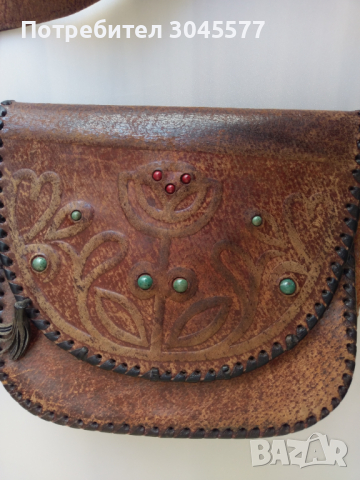 Чанта кожена с инкрустация, ретро, снимка 2 - Антикварни и старинни предмети - 36399052