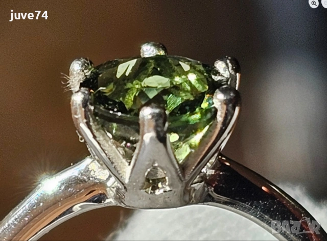 СРЕБЪРЕН ПРЪСТЕН С ФАСЕТИРАН МОЛДАВИТ (ЧЕХИЯ), снимка 2 - Пръстени - 53629913